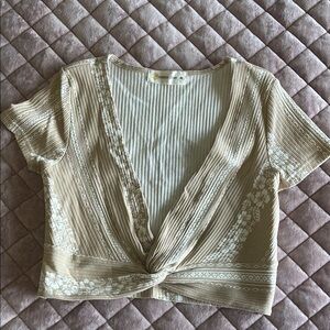 Ocean Drive Cream Ribbed Tie Front Crop Blouse